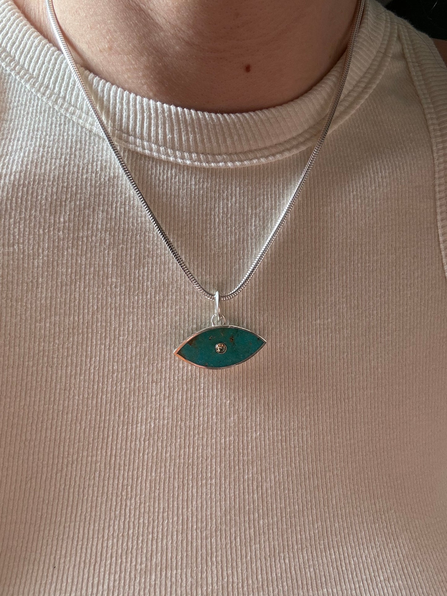 Ojo Necklace | Silver & 14k Gold | Turquoise & MT Sapphire