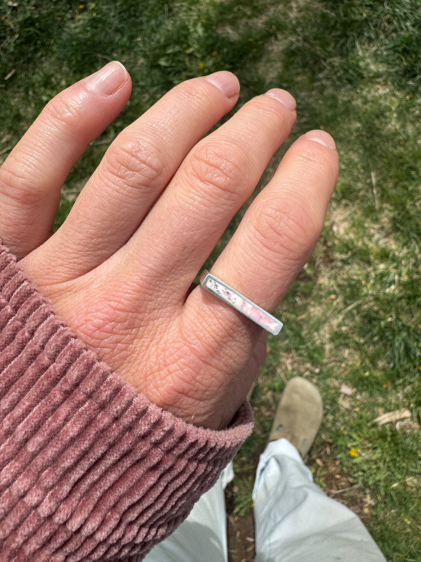 Narrow Signet Ring | Silver | Rhodonite | Size 8