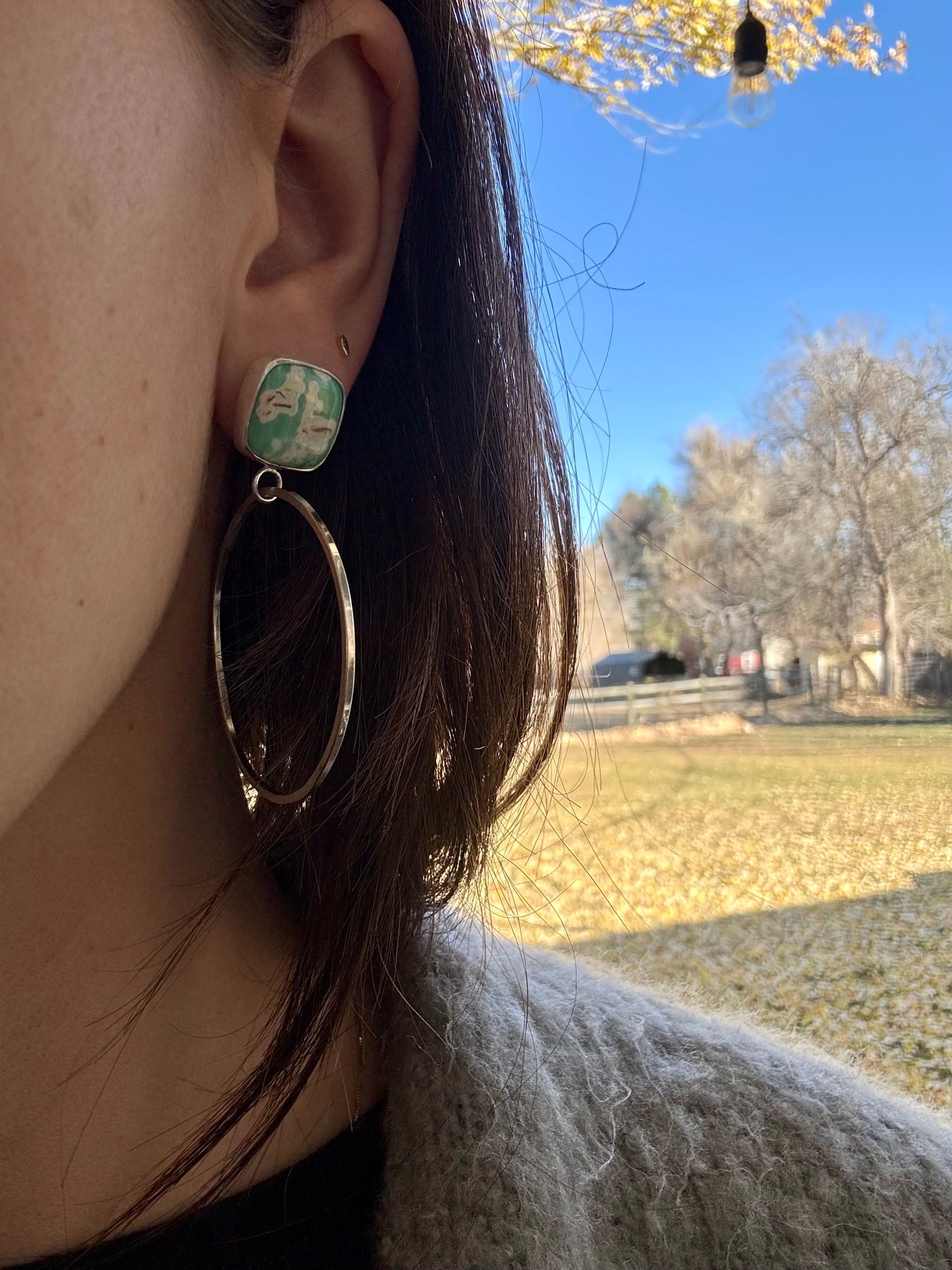 Mesa Studded Hoops | Silver | Variscite