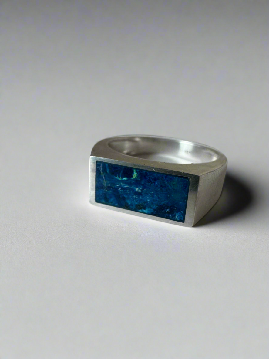 Wide Signet Ring | Silver | Parrot Wing Chrysocolla | Size 10.5