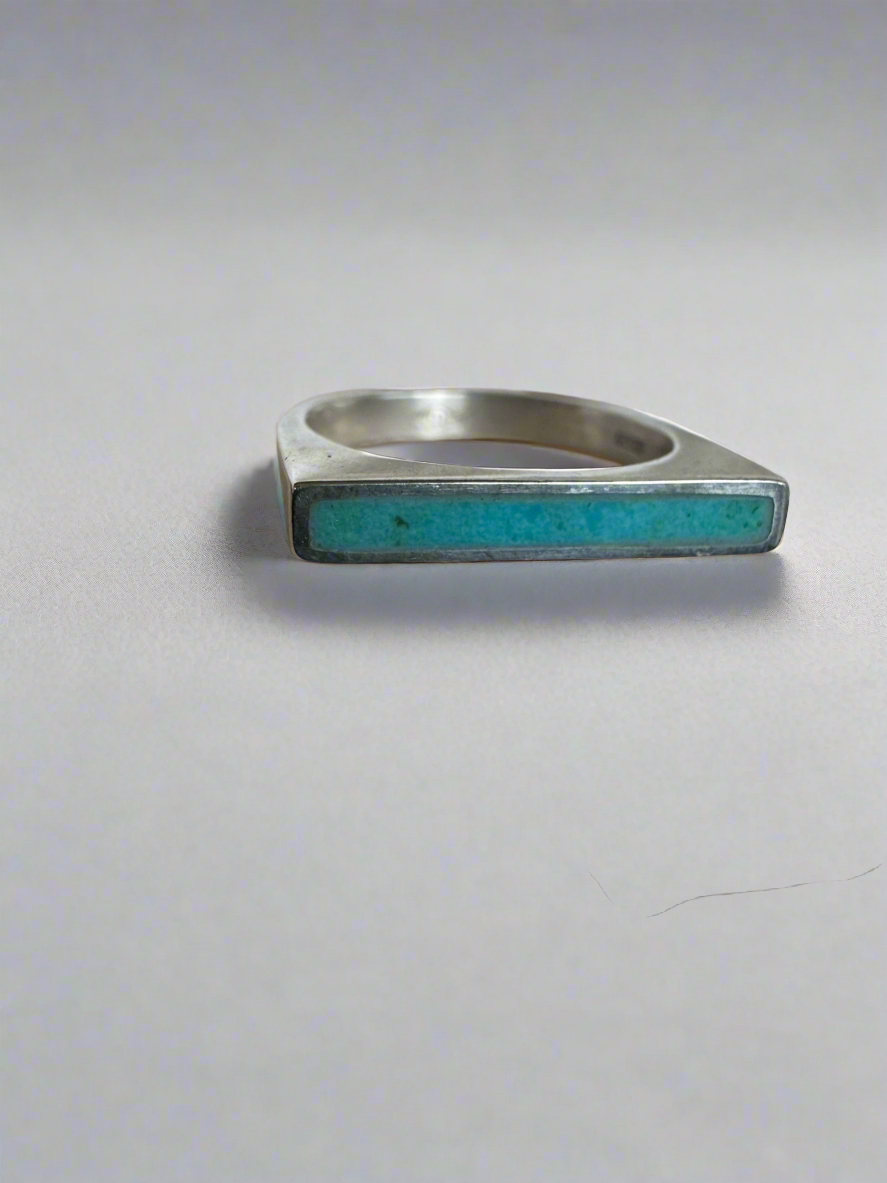 Narrow Signet Ring | Silver | Kingman Turquoise | Size 7