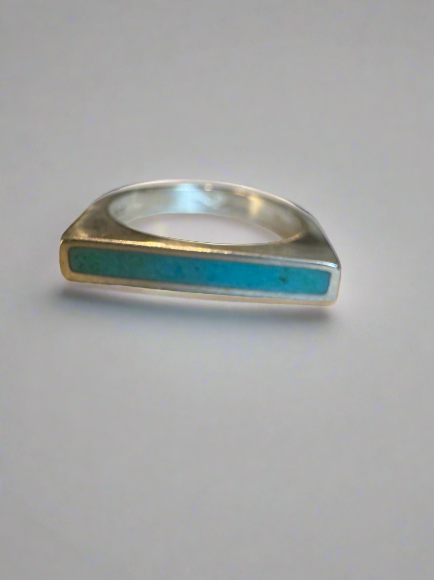 Narrow Signet Ring | Silver | Kingman Turquoise | Size 7