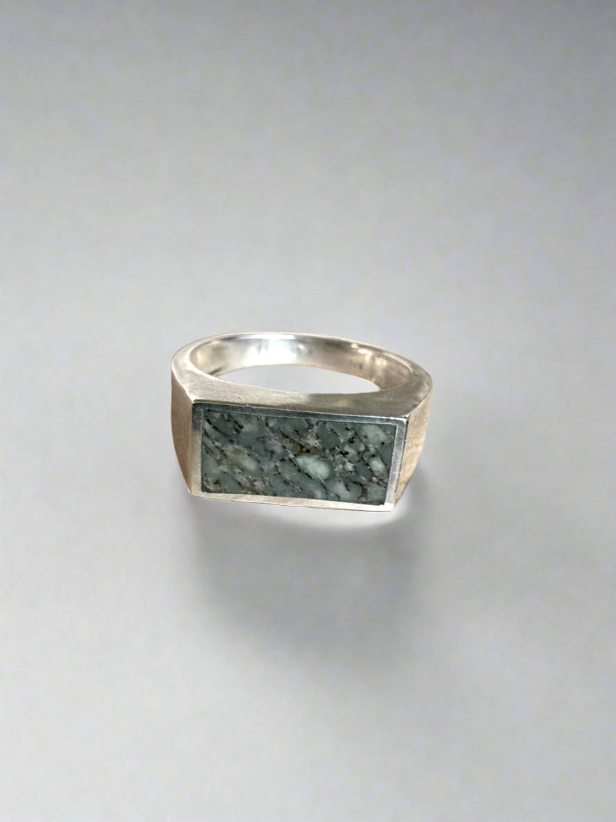 Wide Signet Ring | Silver | Green Dino Bone| Size 11