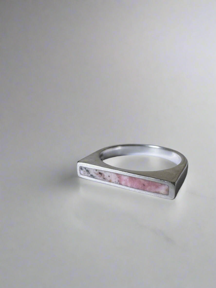 Narrow Signet Ring | Silver | Rhodonite | Size 8