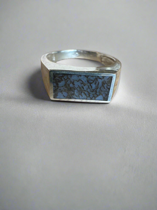 Wide Signet Ring | Silver | Blue Dino Bone| Size 11.5
