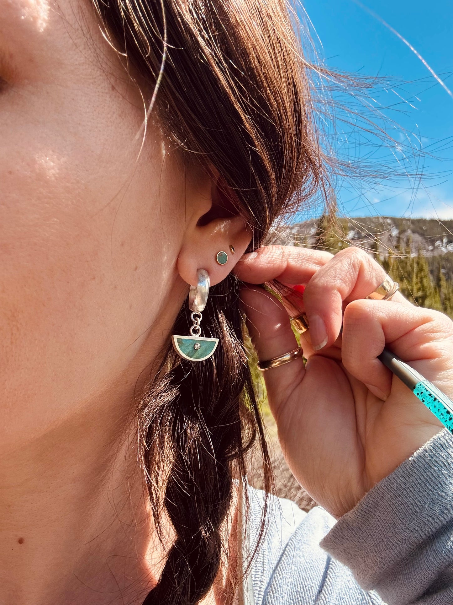 Eclipse Mini Studs | 10k Gold |Turquoise