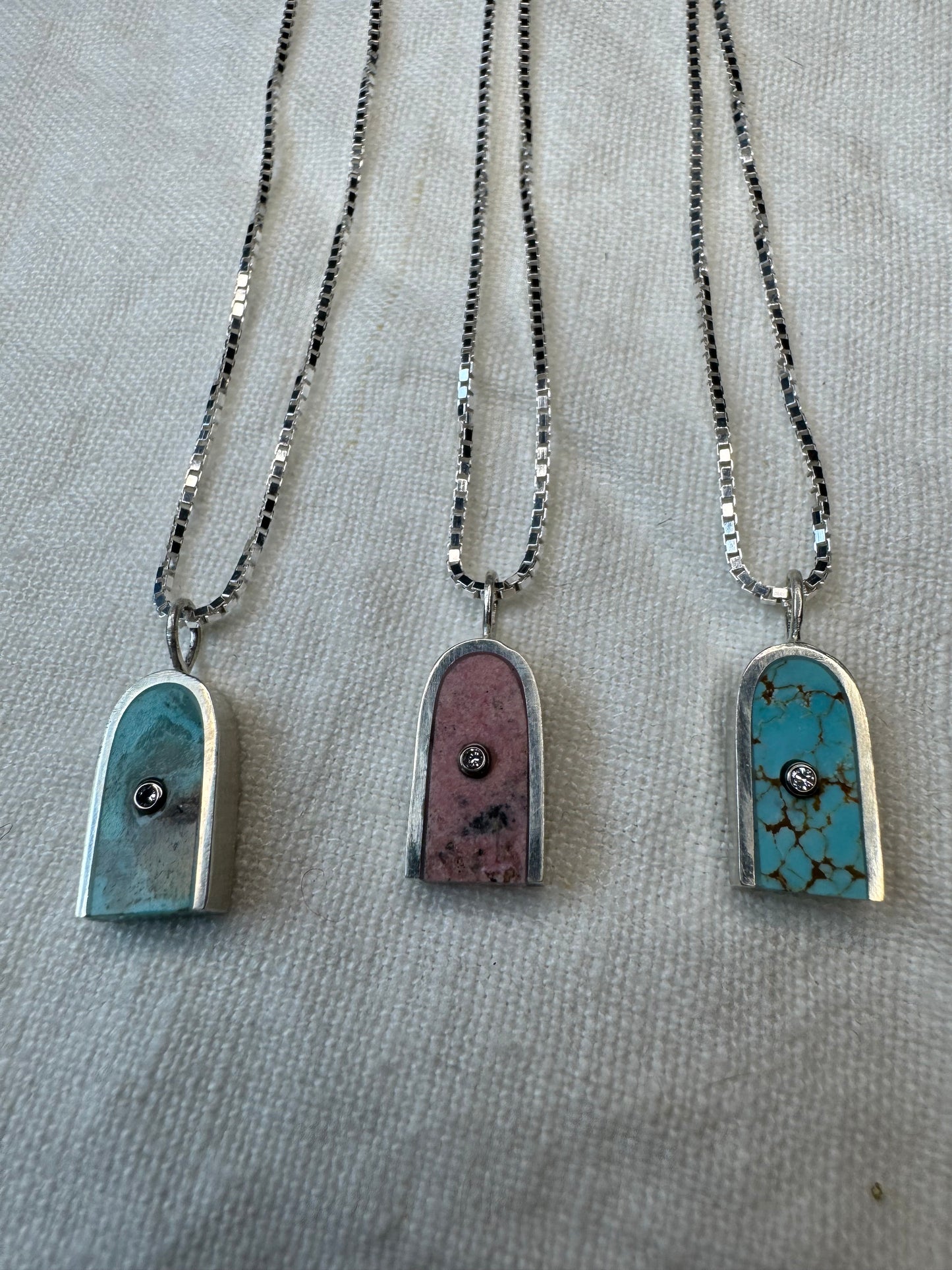 Arc Necklace | Silver & 14k Gold | Number 8 Turquoise & Diamond