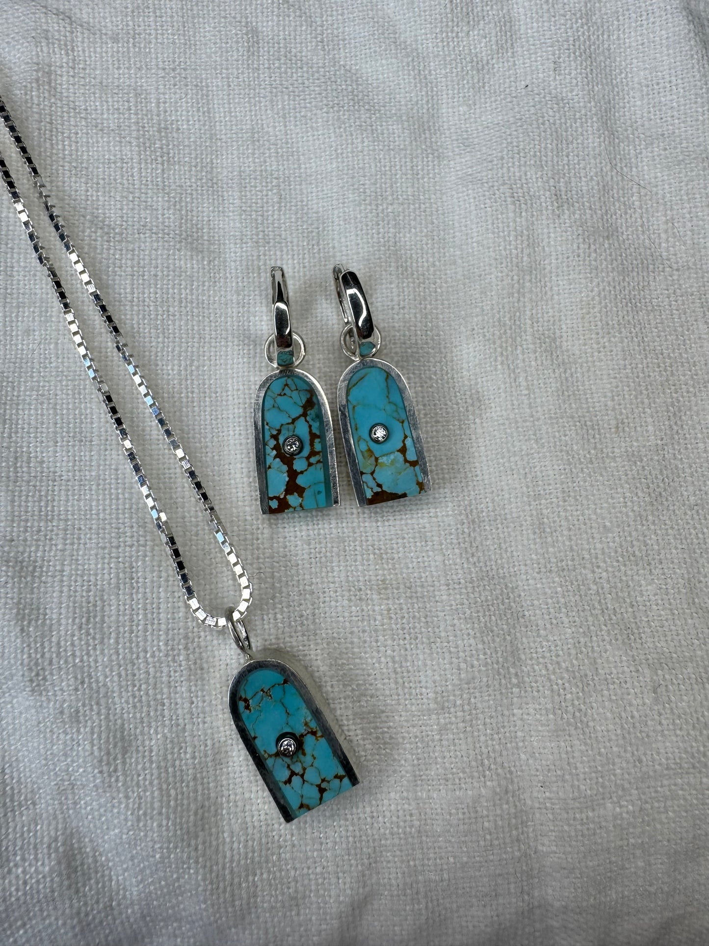 Arc Necklace | Silver & 14k Gold | Number 8 Turquoise & Diamond