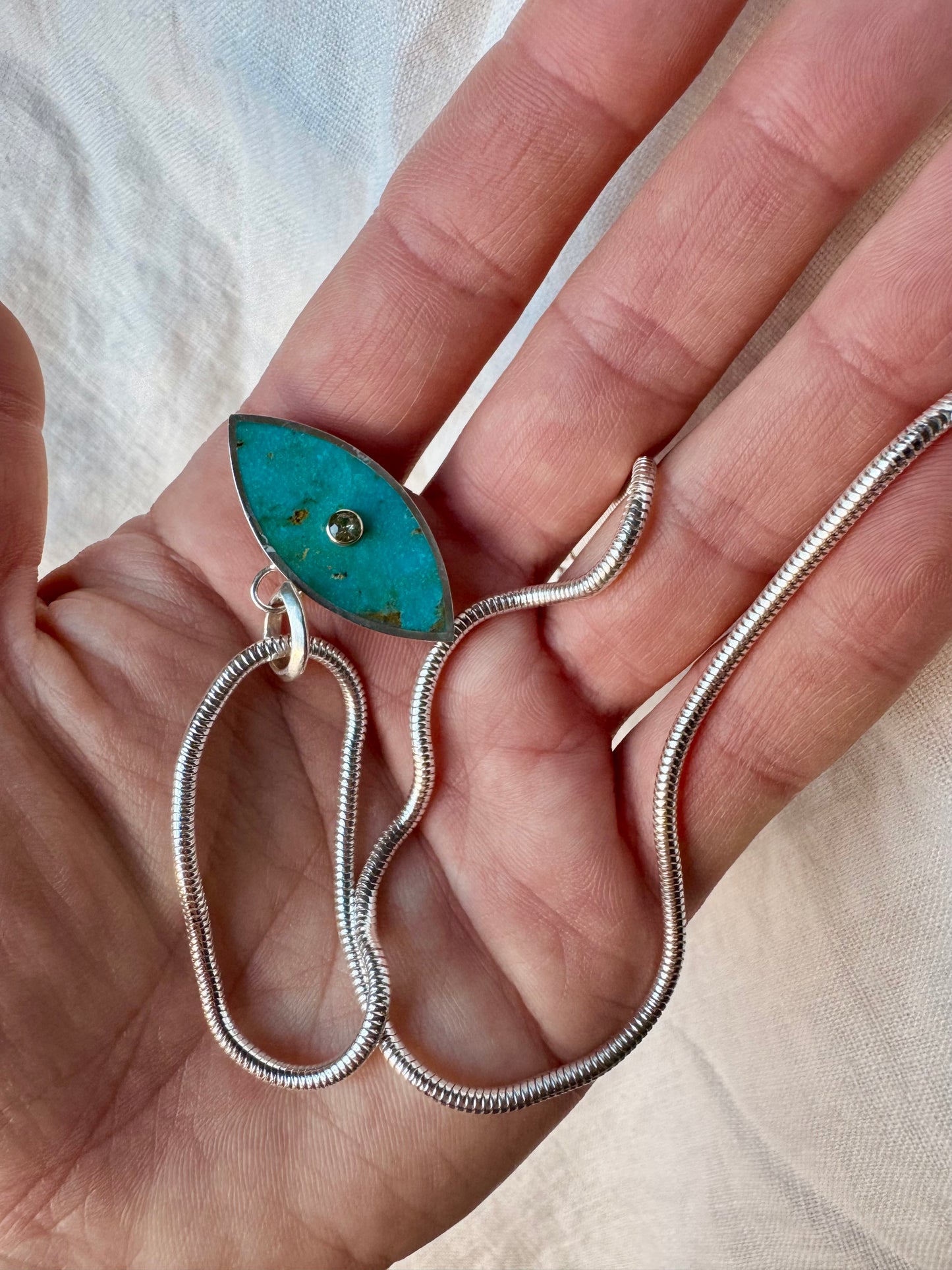 Ojo Necklace | Silver & 14k Gold | Turquoise & MT Sapphire
