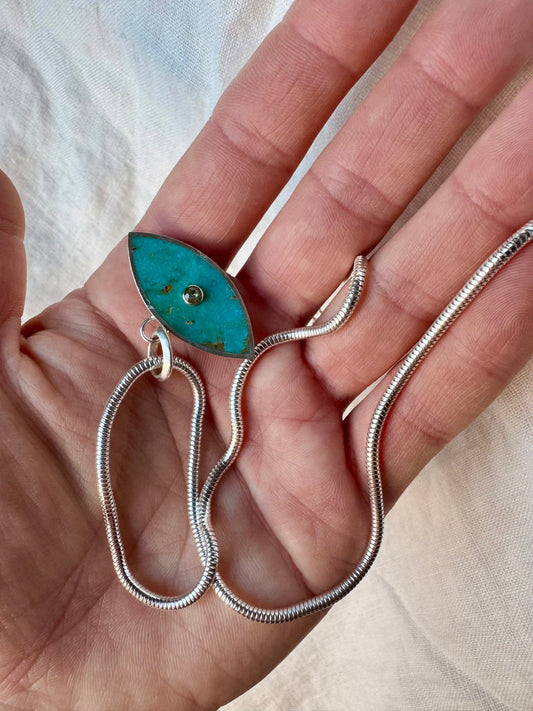 Ojo Necklace | Silver & 14k Gold | Turquoise & MT Sapphire