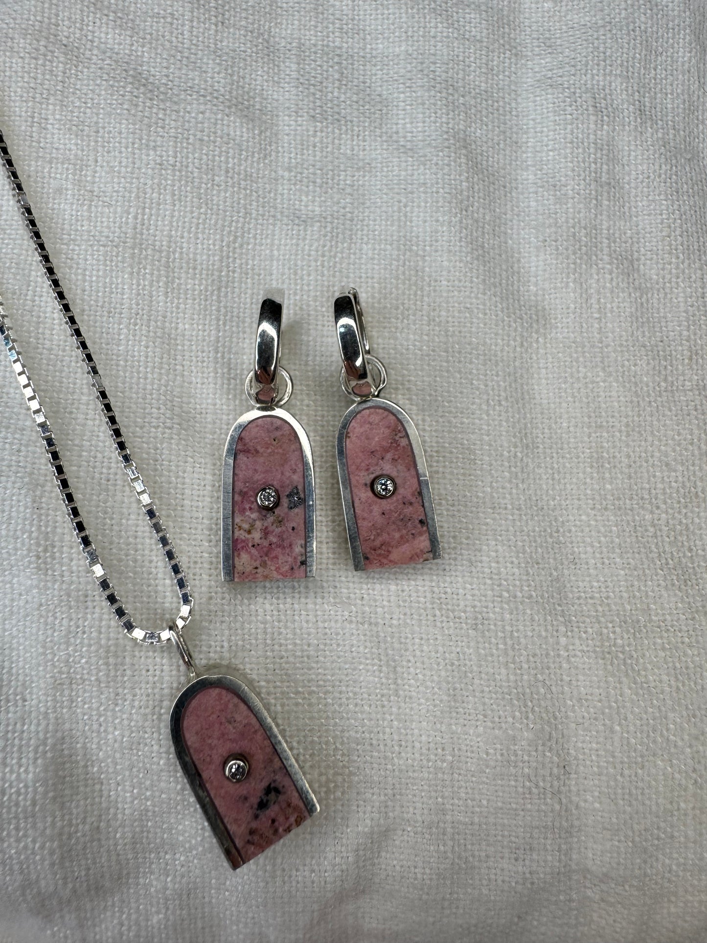 Arc Necklace | Silver & 14k Gold | Rhodonite & Diamond