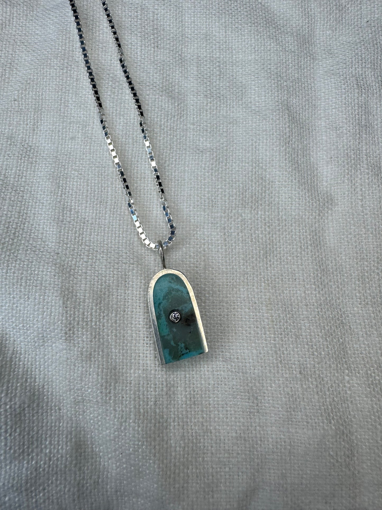 Arc Necklace | Silver & 14k Gold | Kingman Turquoise & Diamond