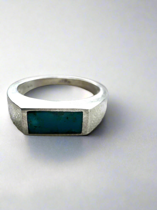Narrow Signet Ring | Silver |Kingman Turquoise | Size 7.5