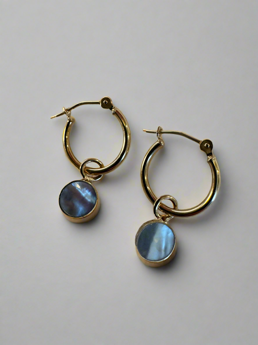 Mini Eclipse Hoops | 10k Gold | Mother of Pearl