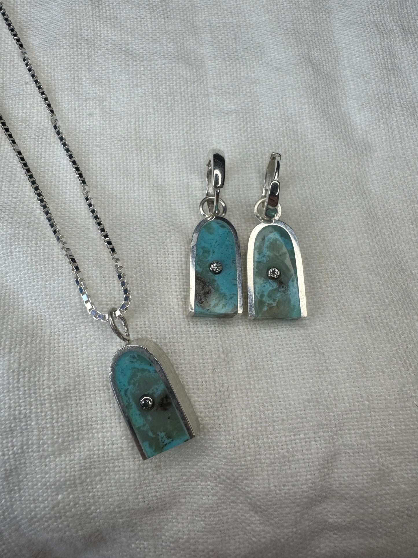 Arc Necklace | Silver & 14k Gold | Kingman Turquoise & Diamond