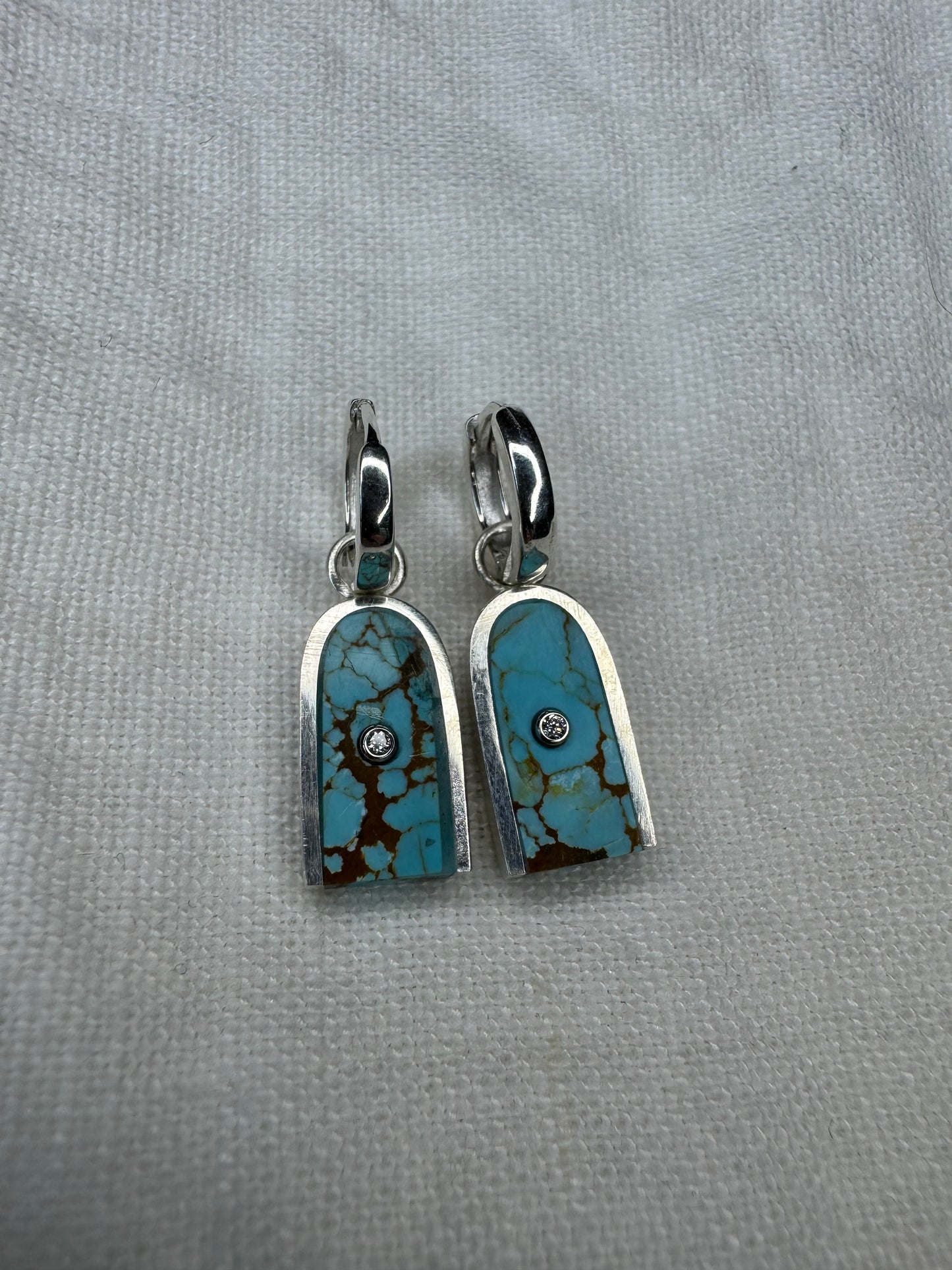 Arc Hoop Earrings | Silver & 14k Gold | Turquoise & Diamonds