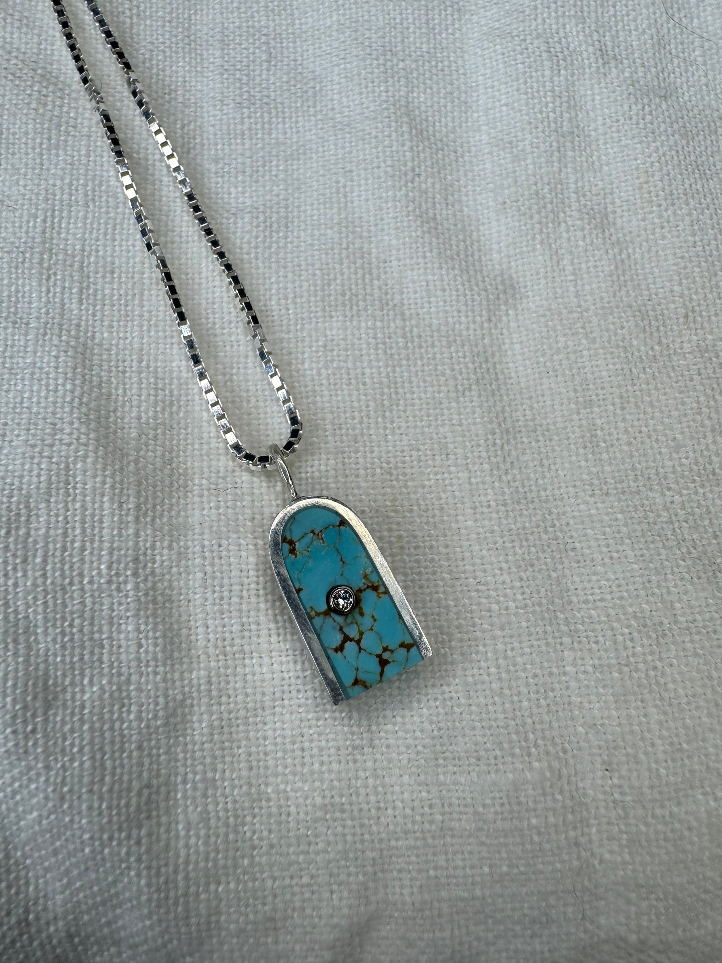 Arc Necklace | Silver & 14k Gold | Number 8 Turquoise & Diamond