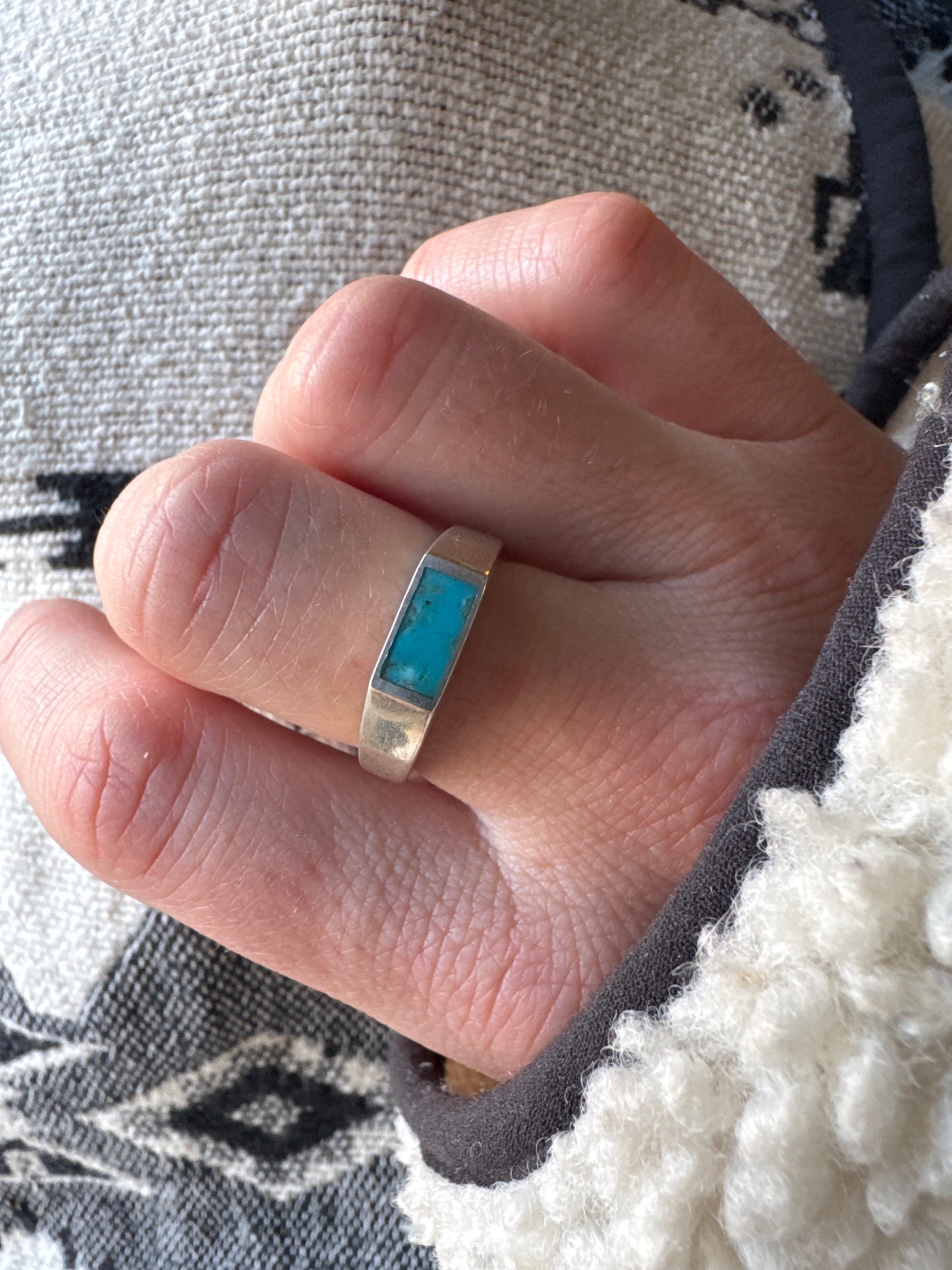 Narrow Signet Ring | Silver |Kingman Turquoise | Size 7.5