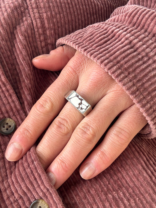 Wide Signet Ring | Silver | Wildhorse Magnesite | Size 10