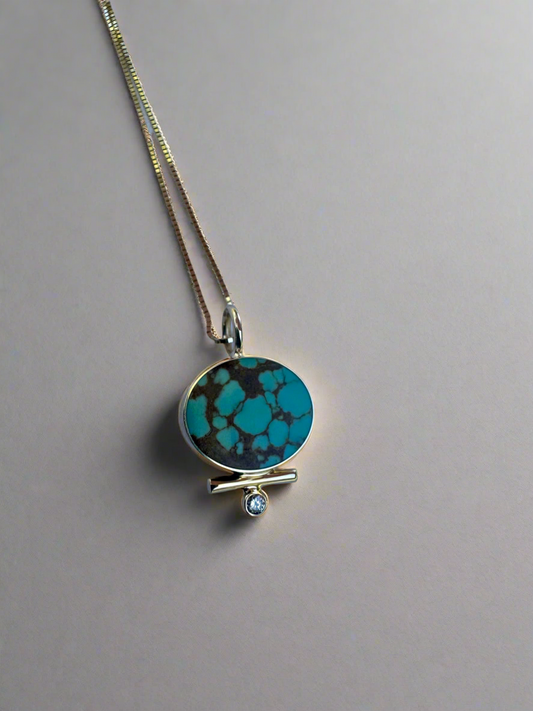 Yucca Necklace | 14k Gold & Diamond | Number 8 turquoise