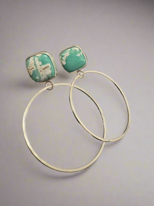 Mesa Studded Hoops | Silver | Variscite