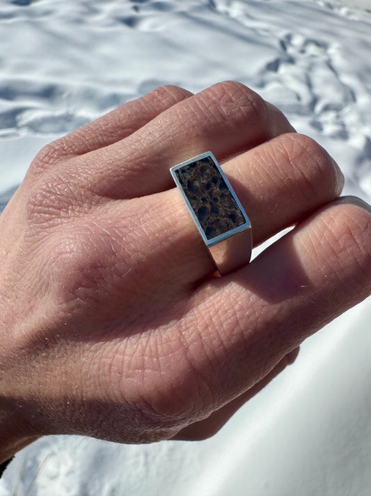 Wide Signet Ring | Silver | Brown Dino Bone| Size 9