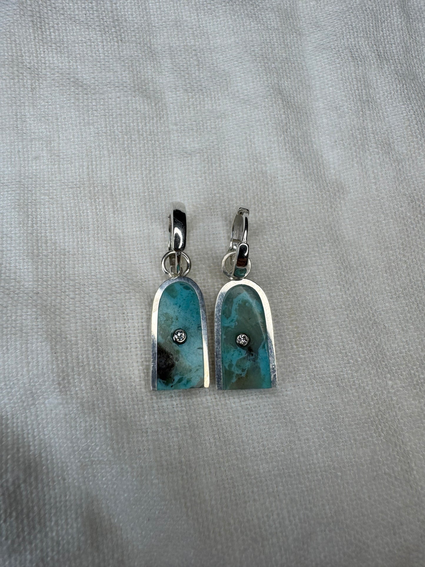 Arc Hoop Earrings | Silver & 14k Gold | Turquoise & Diamonds