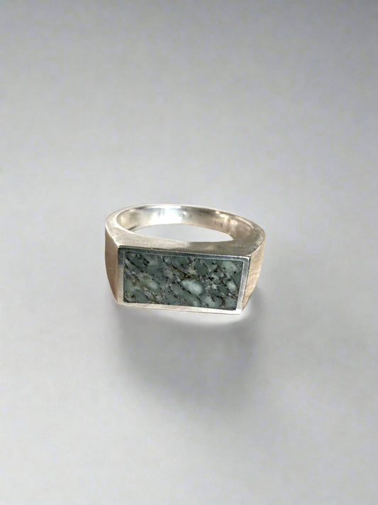 Wide Signet Ring | Silver | Green Dino Bone| Size 11