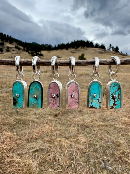 Arc Hoop Earrings | Silver & 14k Gold | Turquoise & Diamonds