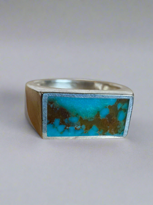 Wide Signet Ring | Silver | Kingman Turquoise | Size 12